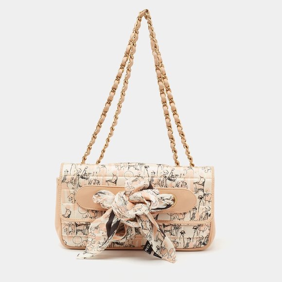SOLD ✨Chanel Limited Edition Karl Lagerfeld Print Satin Stitch Chain Scarf Bag - Picture 1 of 17